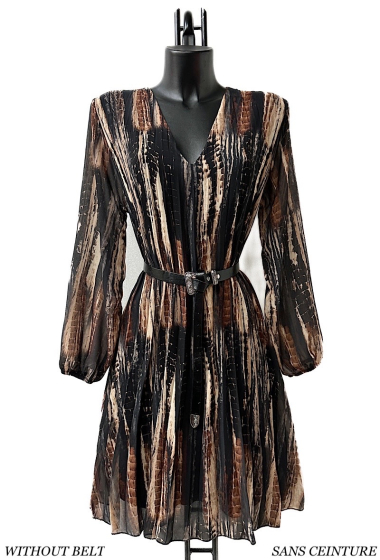 Wholesaler Elle Style - SANIA pleated dress, printed, very fluid with viscose lining