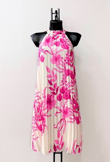 Grossistes Elle Style - Robe SELENA plissée, imprimé romantique, avec doublure viscose chic et tendance