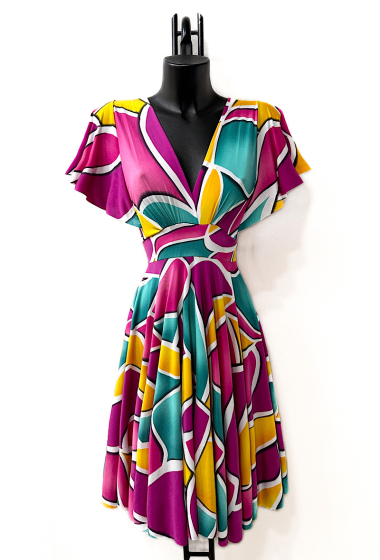 Wholesaler Elle Style - SHITEUGI printed dress, fluid in pitch.