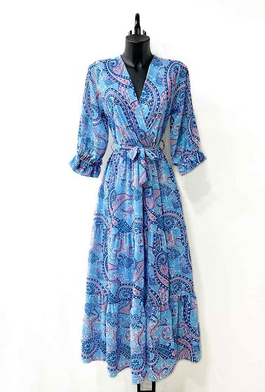Wholesaler Elle Style - VERA wrap ruffled dress , printed, with lining and long sleeves