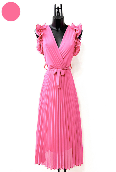 Wholesaler Elle Style - Plain VICTORIA dress, pleated gathered sleeve with viscose lining