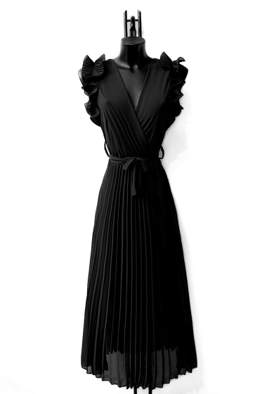 Grossiste Elle Style - Robe VICTORIA uni, manche froncée plissée avec doublure viscose