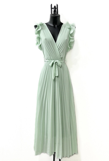 Wholesaler Elle Style - Plain VICTORIA dress, pleated gathered sleeve with viscose lining