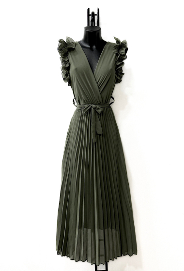 Grossiste Elle Style - Robe VICTORIA uni, manche froncée plissée avec doublure viscose