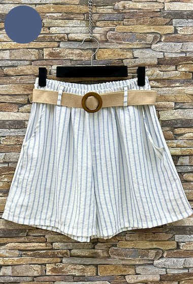 Wholesaler Elle Style - FRANKA linen effect shorts in viscose with front pockets and bohemian belt