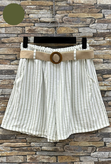 Wholesaler Elle Style - FRANKA linen effect shorts in viscose with front pockets and bohemian belt