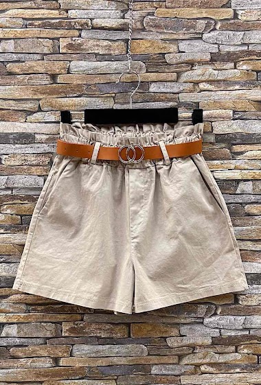 Großhändler Elle Style - MILAN shorts, elastic at the waist, in cotton with belt and front pockets