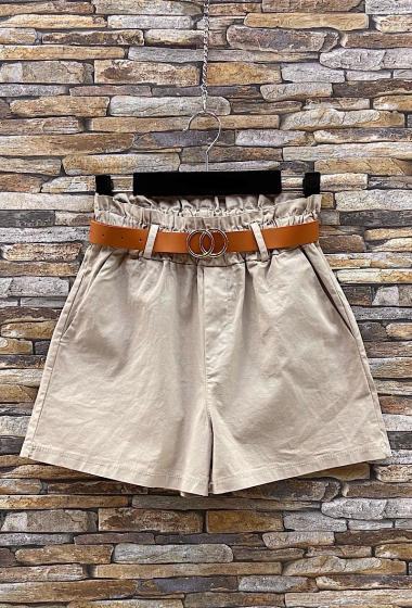 Großhändler Elle Style - MILAN shorts, elastic at the waist, in cotton with belt and front pockets