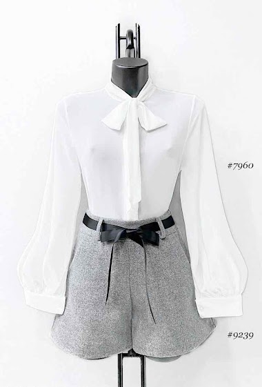 Grossiste Elle Style - Short REINA ceinture noeud molletonné Aspect Flanelle de laine épaisse