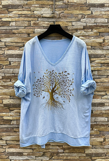 Wholesaler Elle Style - ARBRE long-sleeved cotton and linen t-shirt