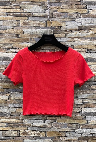 Großhändler Elle Style - ARIELLE basic t-shirt in ribbed cotton jersey, gathered detail.