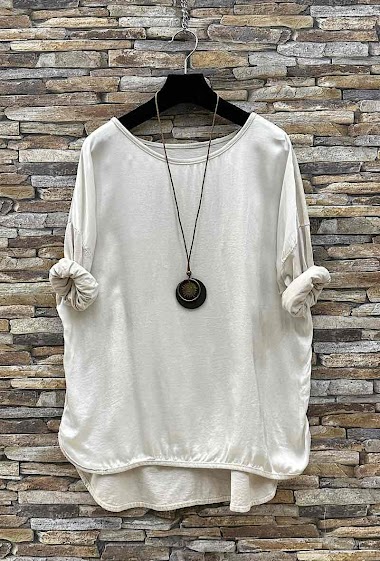 Grossiste Elle Style - T-shirt CICI manche longue satiné en coton et viscose avec collier