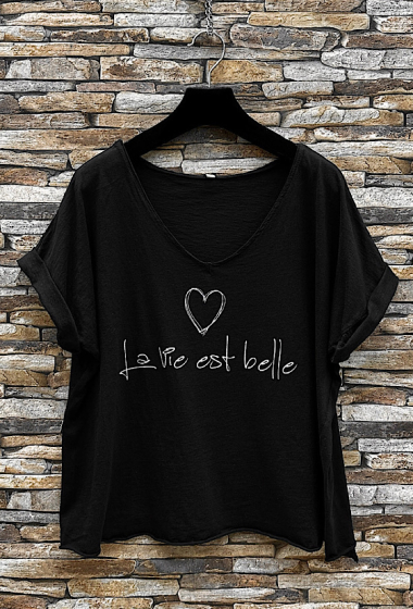 Grossiste Elle Style - T-shirt court en coton " LA VIE EST BELLE "
