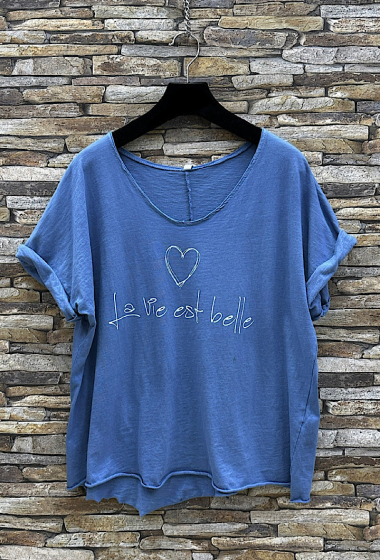 Großhändler Elle Style - Kurzes Baumwoll-T-Shirt „LIFE IS BEAUTIFUL“