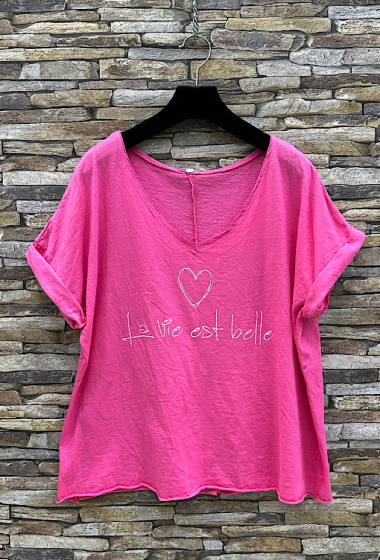 Mayorista Elle Style - Camiseta corta de algodón “LIFE IS BEAUTIFUL”