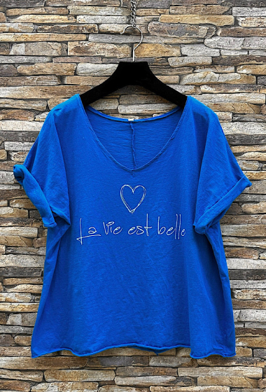 Grossiste Elle Style - T-shirt court en coton " LA VIE EST BELLE "