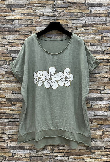 Wholesaler Elle Style - MARGUERITE long-sleeved cotton and linen t-shirt