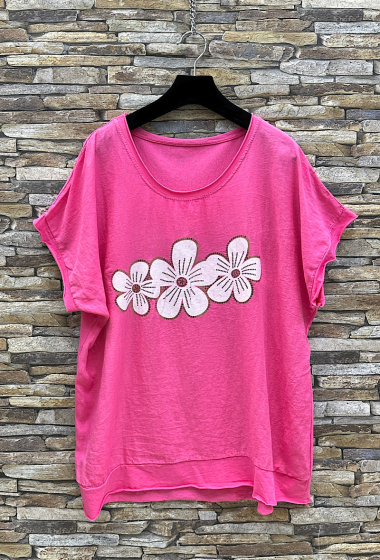 Wholesaler Elle Style - MARGUERITE long-sleeved cotton and linen t-shirt