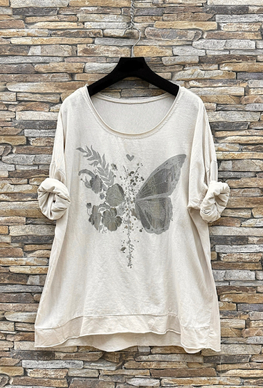 Wholesaler Elle Style - PAPILLON long-sleeved cotton and linen t-shirt