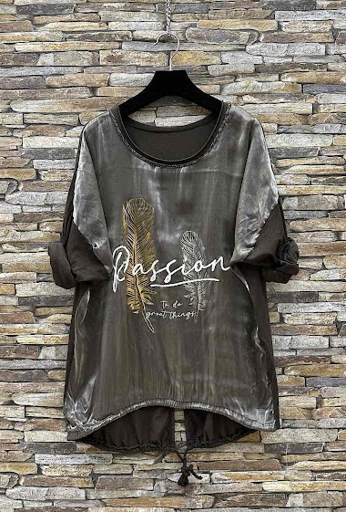 Grossiste Elle Style - T-shirt PASSION manche longue en coton et effet satiné