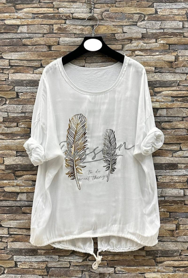 Grossiste Elle Style - T-shirt PASSION manche longue en coton et effet satiné