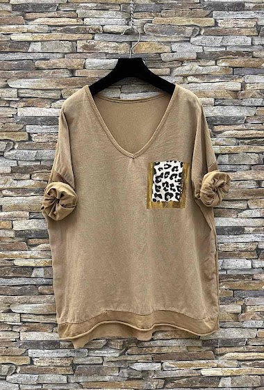 Wholesaler Elle Style - POCH  long-sleeved cotton and linen t-shirt