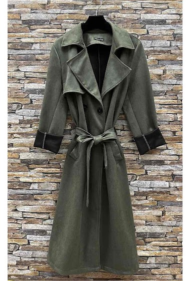 Wholesaler Elle Style - GASOLINA Trench coat with pocket and belt. in suede.