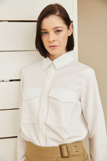 Wholesaler ELLI WHITE - Textured cotton shirt with pockets