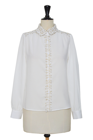 Wholesaler ELLI WHITE - Chiffon shirt with tweed insert