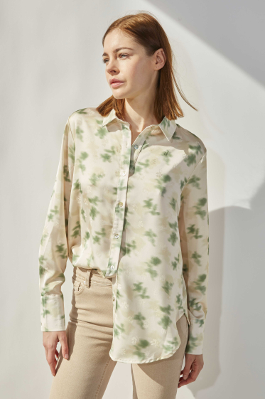 Wholesaler ELLI WHITE - Floral print premium satin shirt