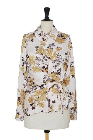 Wholesaler ELLI WHITE - Autumn print shirt with draped effect on the side