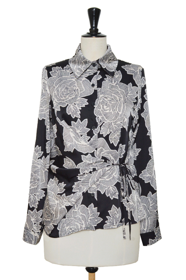 Wholesaler ELLI WHITE - Silky Tied Monochromatic Flower Print Shirt