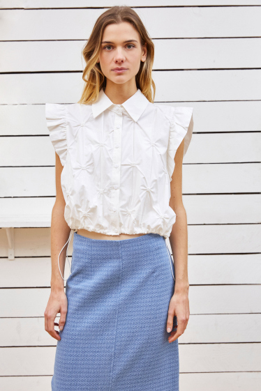 Wholesaler ELLI WHITE - Textured short-sleeved shirt with elastic waistband