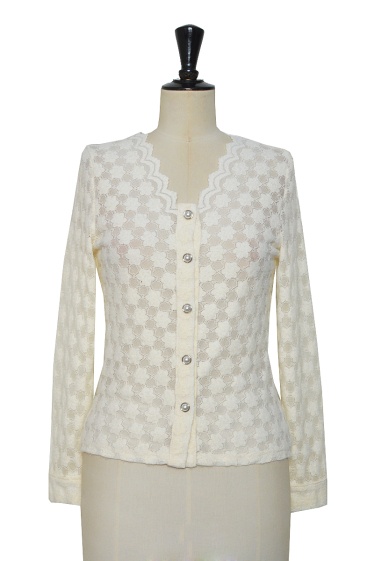 Wholesaler ELLI WHITE - Thick lace waistcoat with pearl buttons