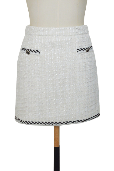 Mayorista ELLI WHITE - Falda corta de tweed con bolsillo y ribete bicolor