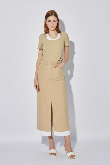 Wholesaler ELLI WHITE - Long cotton skirt with slit
