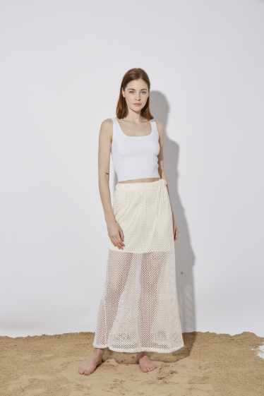 Grossiste ELLI WHITE - Jupe longue en maille avec doublure mini jupe