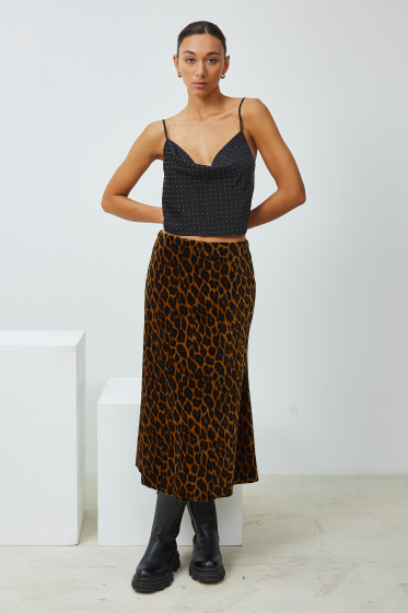 Wholesaler ELLI WHITE - Long leopard print velvet skirt