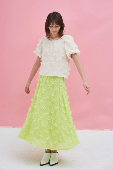 Wholesaler ELLI WHITE - Long flared skirt with frills