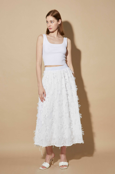 Wholesaler ELLI WHITE - Long flared skirt with frills
