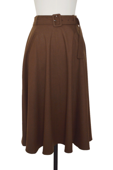 Wholesaler ELLI WHITE - Long flared felt skirt with belt