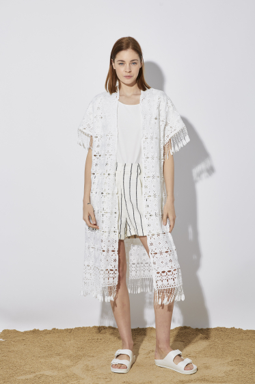 Wholesaler ELLI WHITE - Sleeveless lace kimono