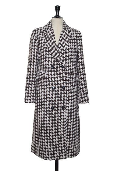 Wholesaler ELLI WHITE - Long coat in houndstooth fabric with pockets