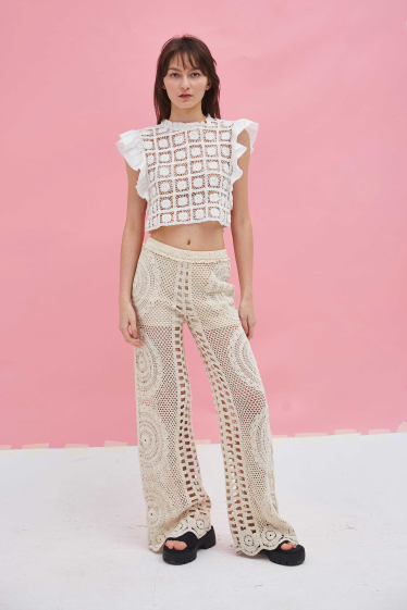 Wholesaler ELLI WHITE - Crochet pants with short lining