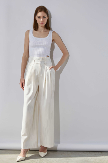 Grossiste ELLI WHITE - Pantalon rayé avec double taille