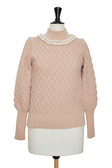 Wholesaler ELLI WHITE - Thick sweater with pearl necklace