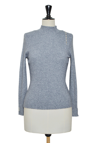 Wholesaler ELLI WHITE - Thin long-sleeved sweater with pearl detail at the shoulder
