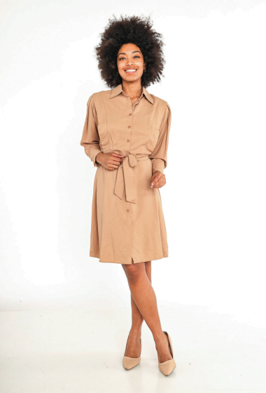Wholesaler Lily White - Short viscose shirt dress with belt