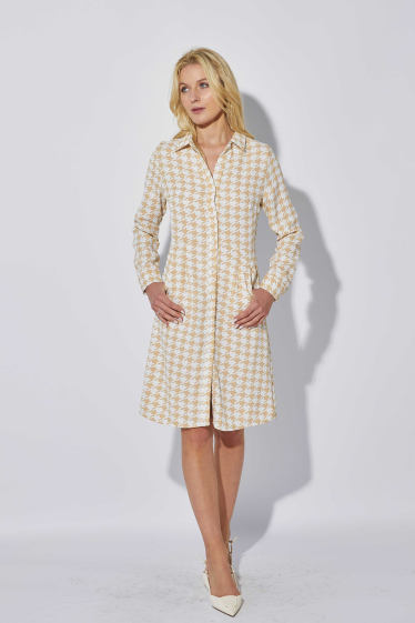 Wholesaler ELLI WHITE - Long houndstooth print shirt dress