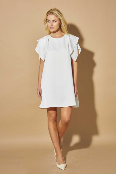 Wholesaler ELLI WHITE - Short plain dress with structured short sleeves